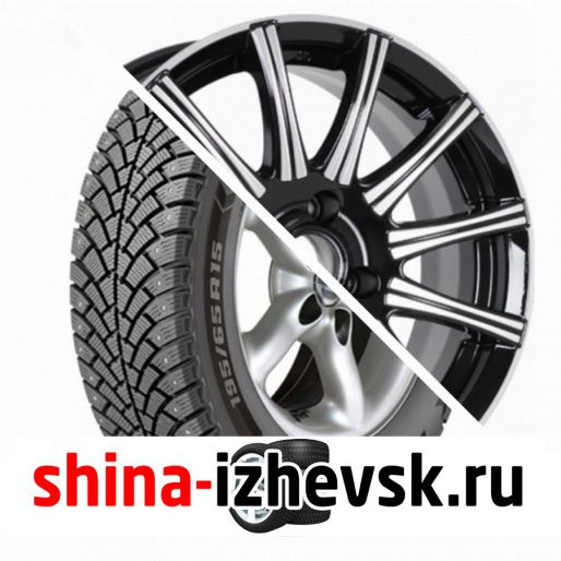 Колесо в сборе BF Goodrich G Force Stud 195/60 R15 Q 92 + КиК Сиеста 6xR15 4×100 ET45 DIA67.1 Черный глянцевый с полированными элементами лицевой поверхности в Ижевске